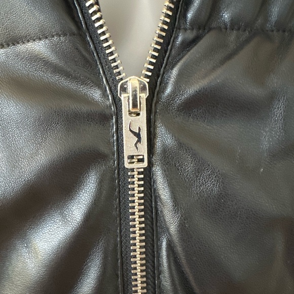 Hollister Sleek Black Vegan Leather Puffer Bomber Jacket - Picture 3 of 8